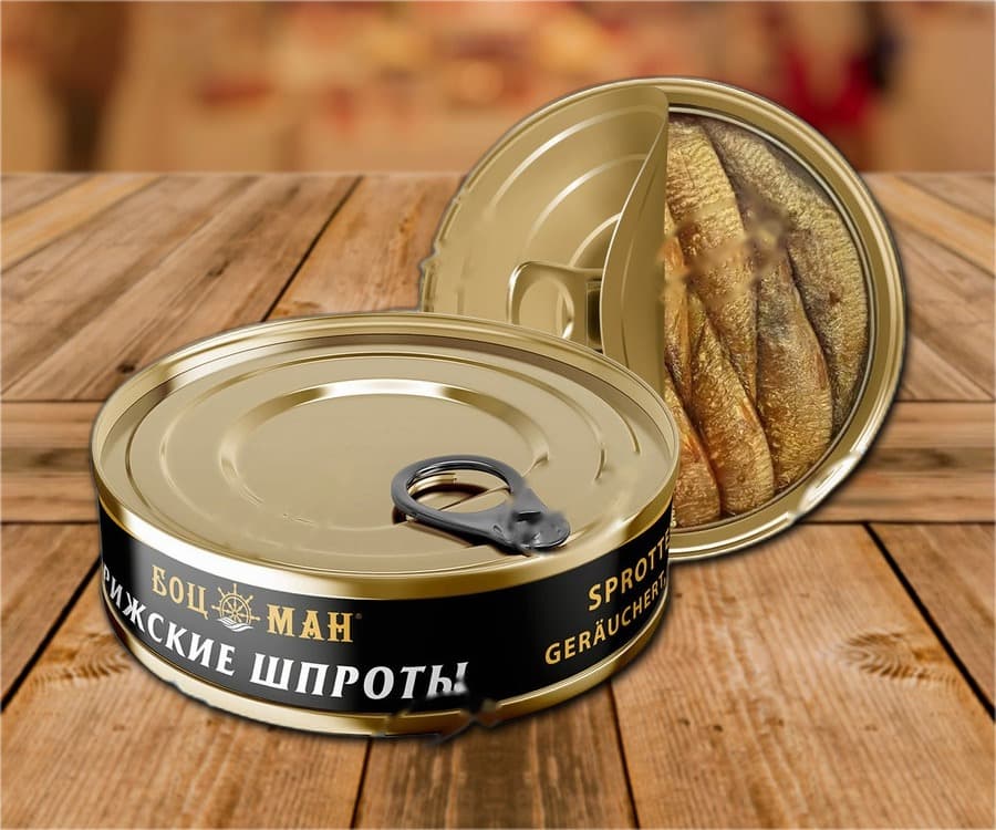 Sprats fumés à l'huile (lat. Sprattus sprattus)