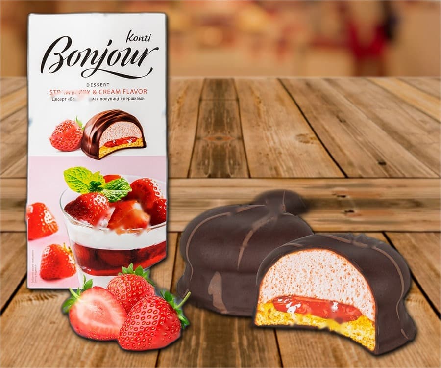 Pâtisserie à base de pâte brisée, aromatisée à la fraise et à la crème