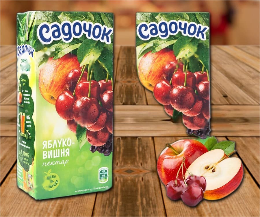 Фруктовый нектар из вишневого и яблочного сока, 950 мл.