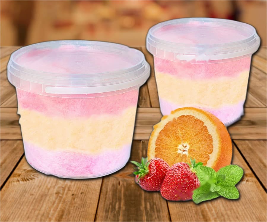 Сахарная вата со вкусом клубники, мяты и апельсина, 850 мл.