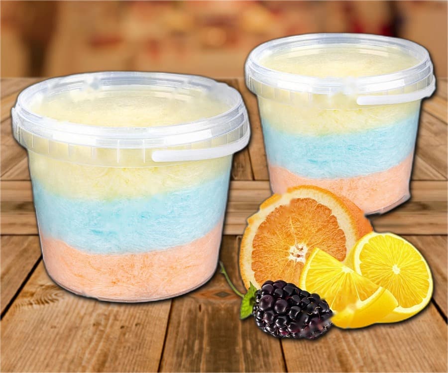 Barbe à papa aromatisée à l'orange, à la mûre et au citron 850 ml